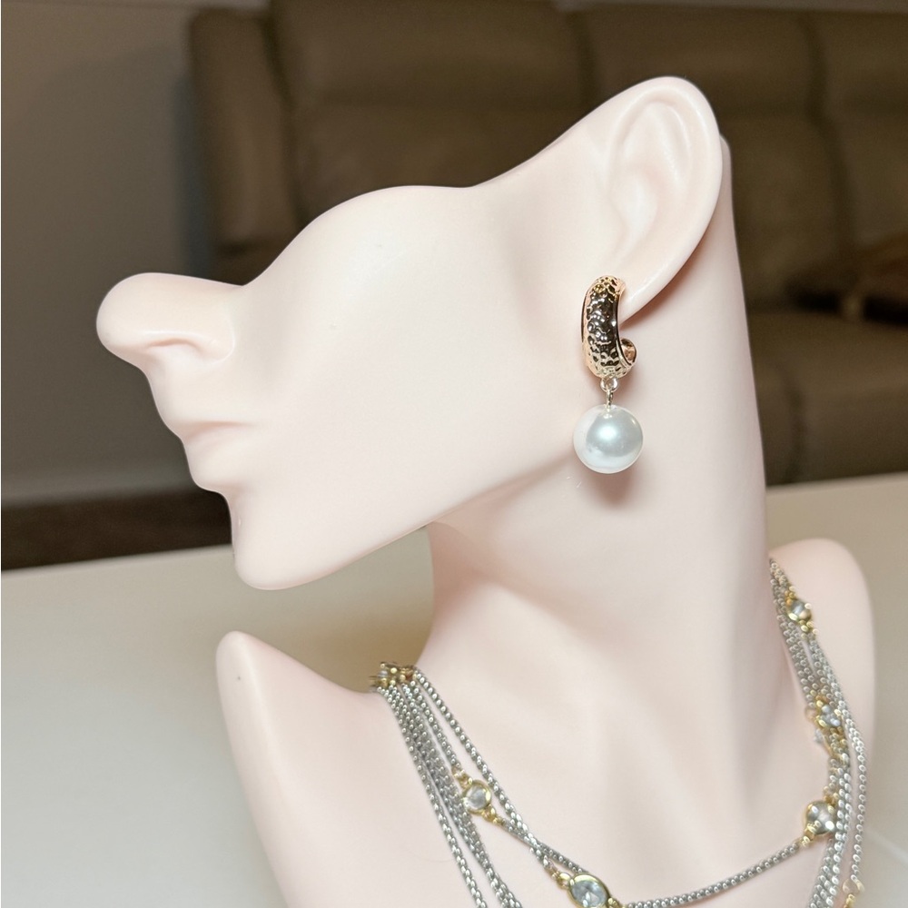 Gold-Tone Pearl Drop Earrings - Classic White Pearl